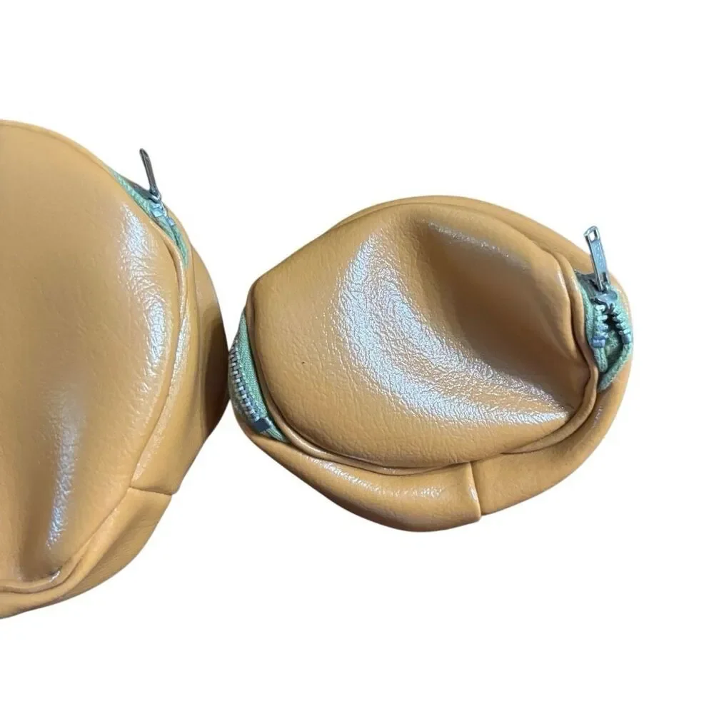 Vintage Nesting Zipper Pouches Set of 3 Tan Faux Leather Coin Purse Cosmetic